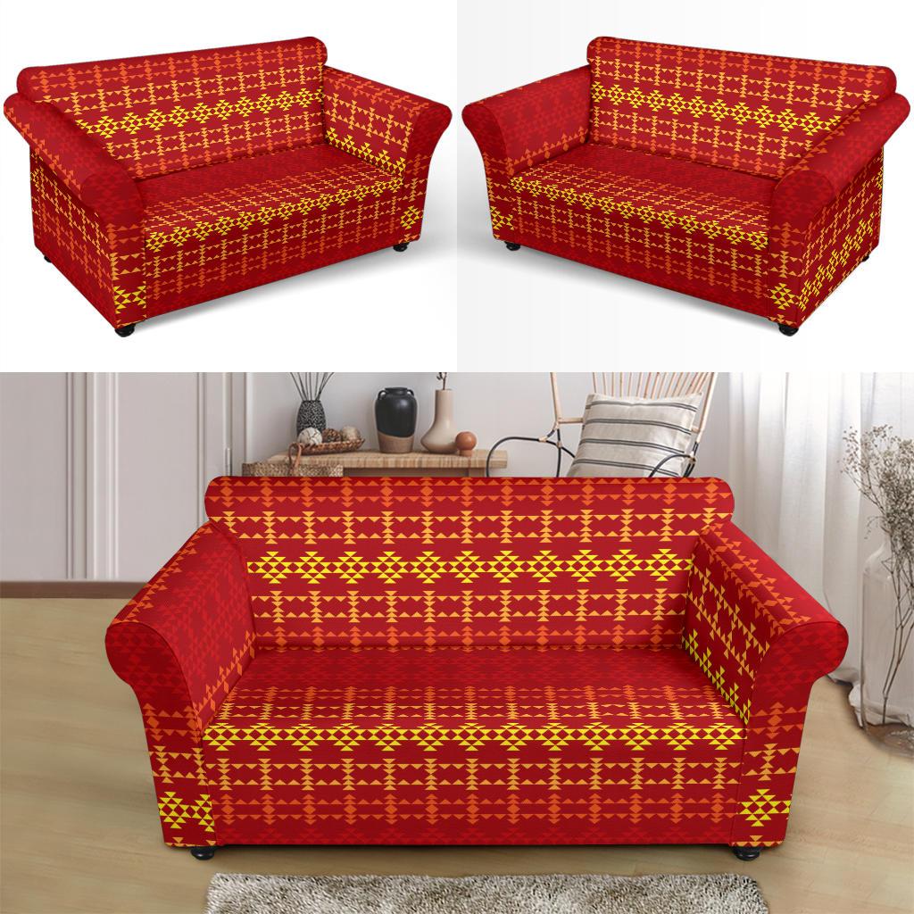 Southwest Red Gold Design Themed Print Loveseat Slipcover-JTAMIGO.COM