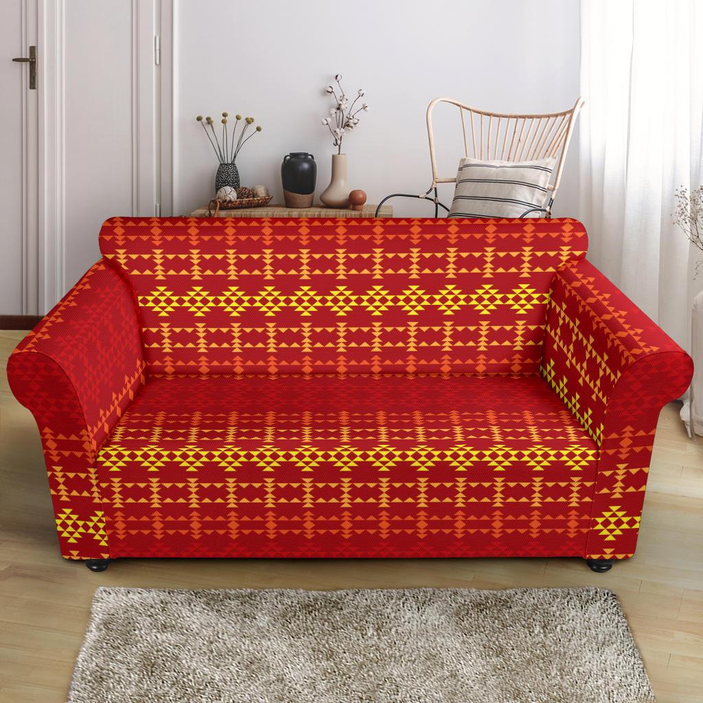 Southwest Red Gold Design Themed Print Loveseat Slipcover-JTAMIGO.COM