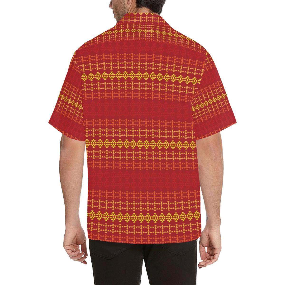 Southwest Red Gold Design Themed Print Men Aloha Hawaiian Shirt