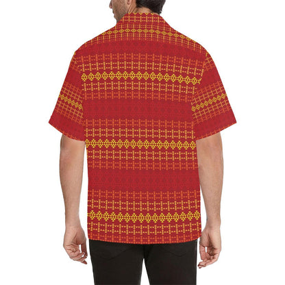 Southwest Red Gold Design Themed Print Men Aloha Hawaiian Shirt