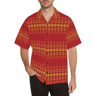 Southwest Red Gold Design Themed Print Men Aloha Hawaiian Shirt