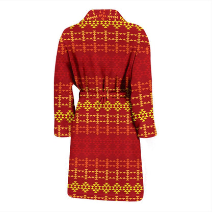 Southwest Red Gold Design Themed Print Men Bath Robe-JTAMIGO.COM