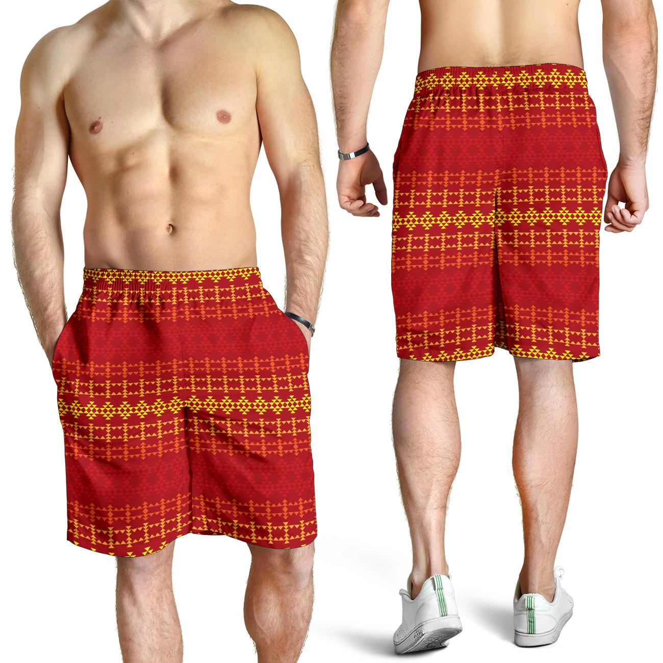 Southwest Red Gold Design Themed Print Mens Shorts-JTAMIGO.COM
