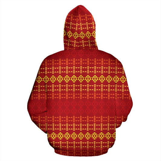 Southwest Red Gold Design Themed Print Pullover Hoodie