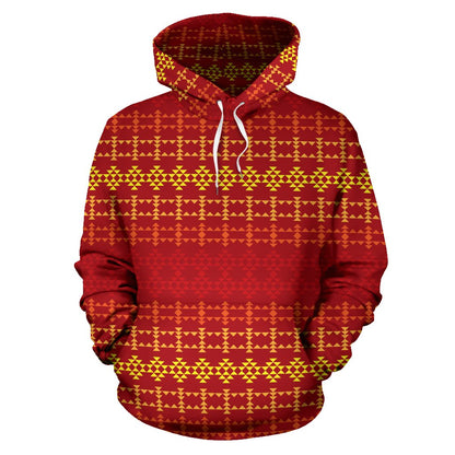 Southwest Red Gold Design Themed Print Pullover Hoodie