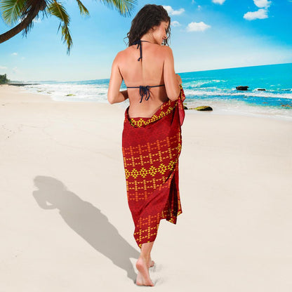 Southwest Red Gold Design Themed Print Sarong Pareo Wrap