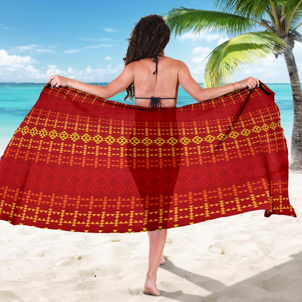 Southwest Red Gold Design Themed Print Sarong Pareo Wrap