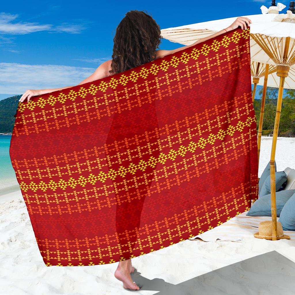 Southwest Red Gold Design Themed Print Sarong Pareo Wrap