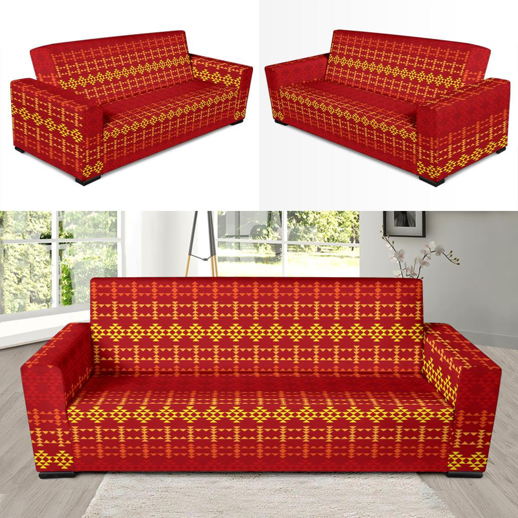 Southwest Red Gold Design Themed Print Sofa Slipcover-JTAMIGO.COM