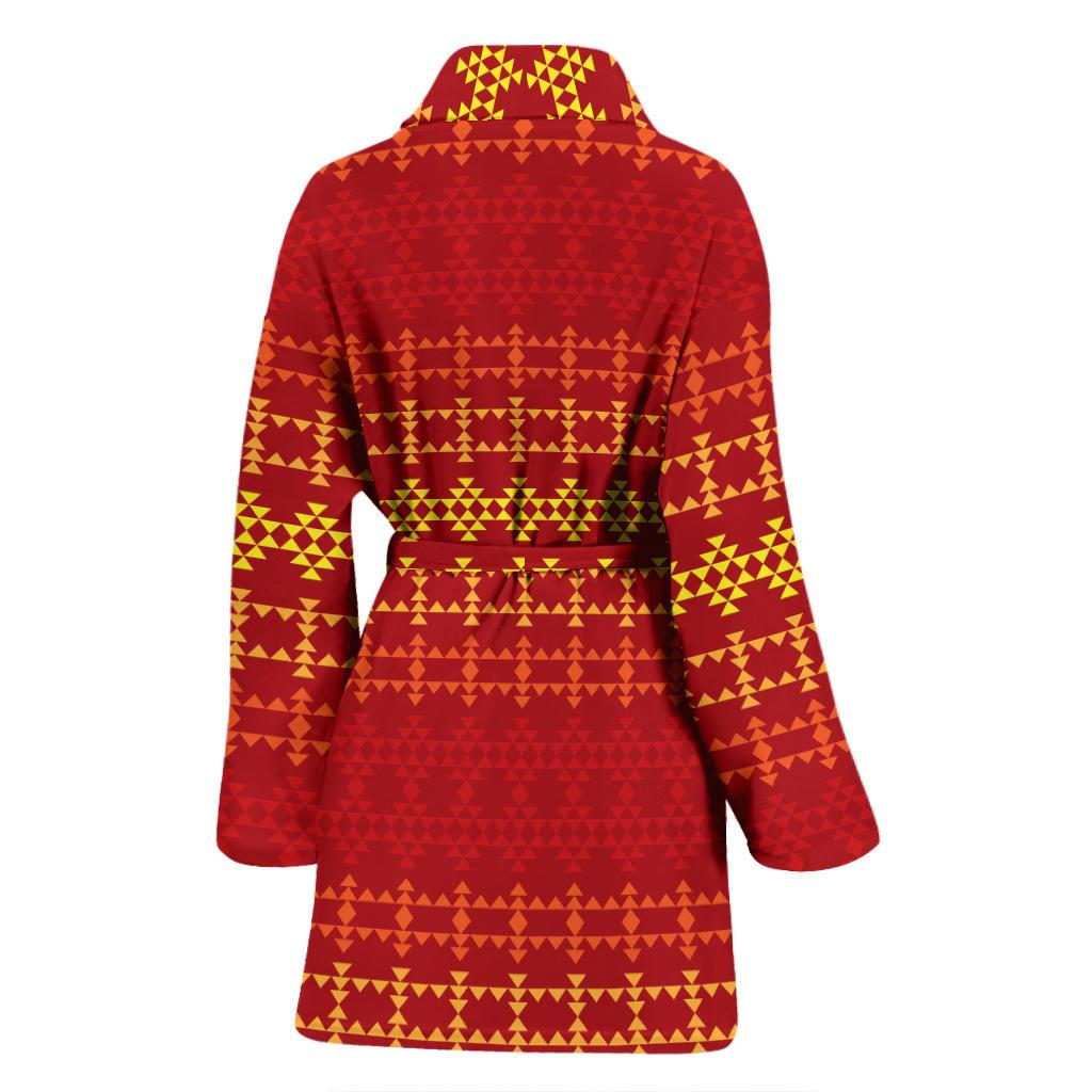 Southwest Red Gold Design Themed Print Women Bath Robe-JTAMIGO.COM