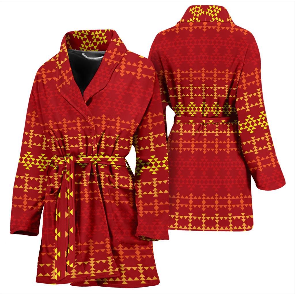 Southwest Red Gold Design Themed Print Women Bath Robe-JTAMIGO.COM