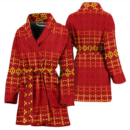 Southwest Red Gold Design Themed Print Women Bath Robe-JTAMIGO.COM