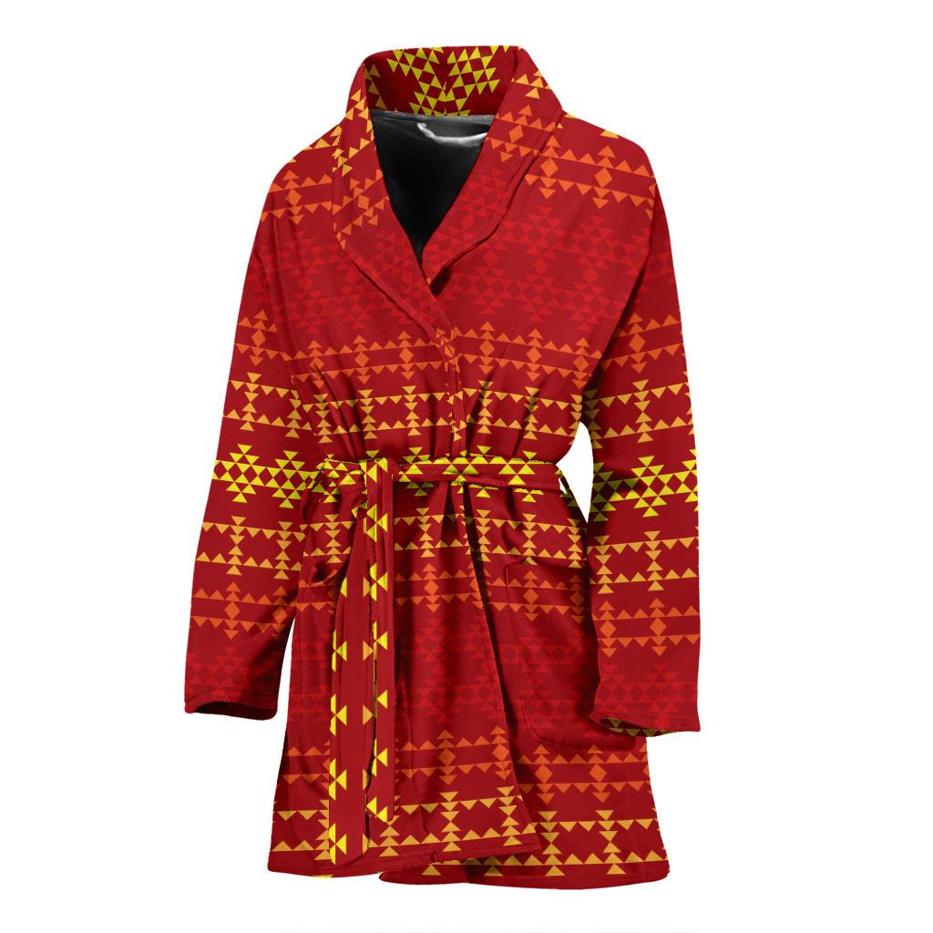 Southwest Red Gold Design Themed Print Women Bath Robe-JTAMIGO.COM
