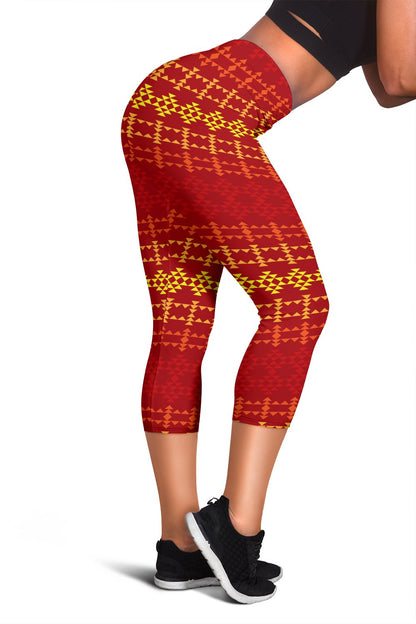 Southwest Red Gold Design Themed Print Women Capris