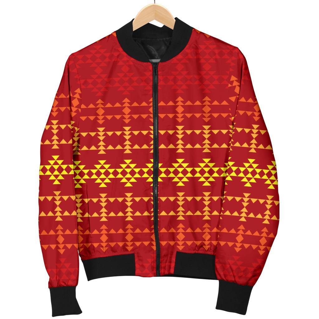 Southwest Red Gold Design Themed Print Women Casual Bomber Jacket