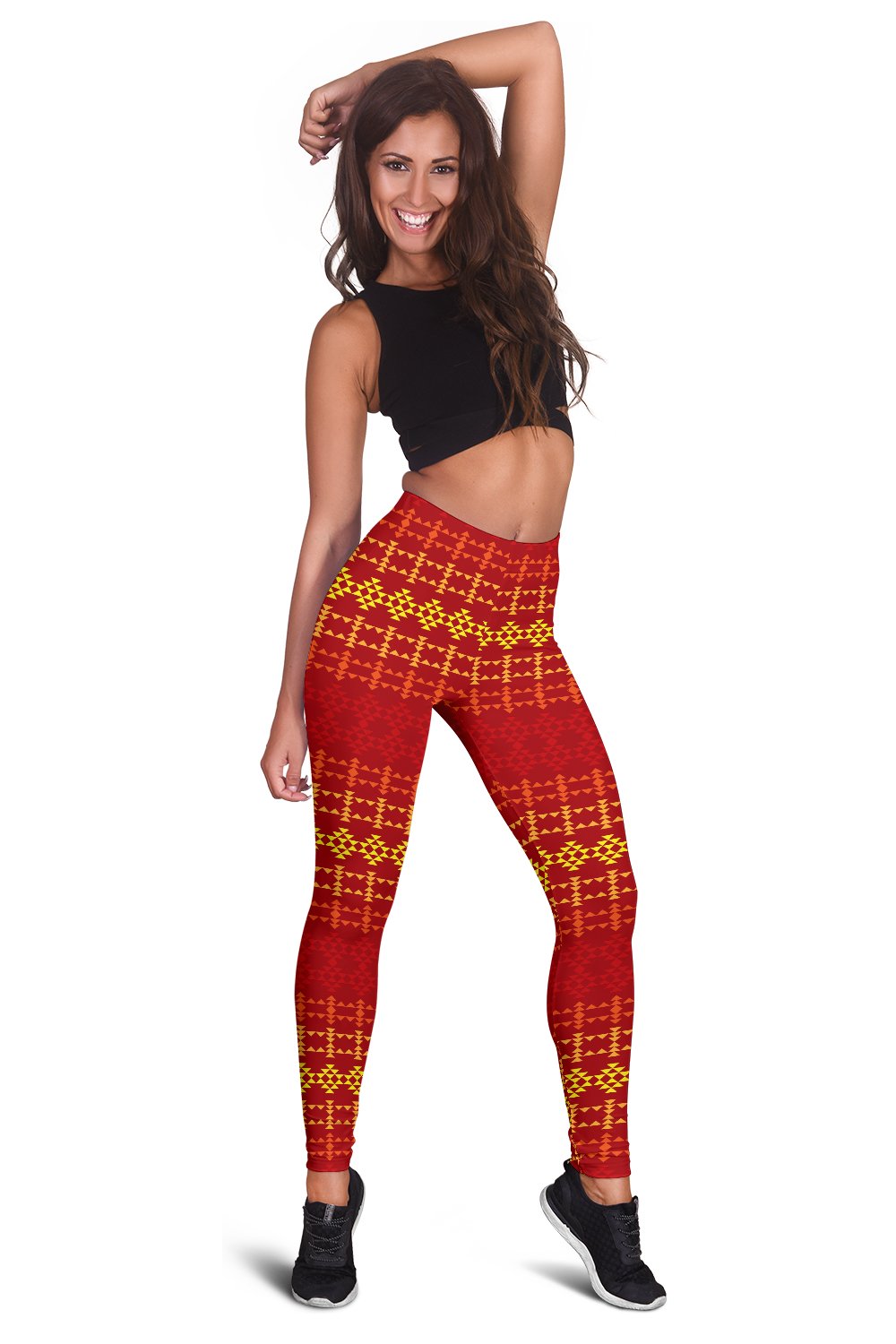 Southwest Red Gold Design Themed Print Women Leggings