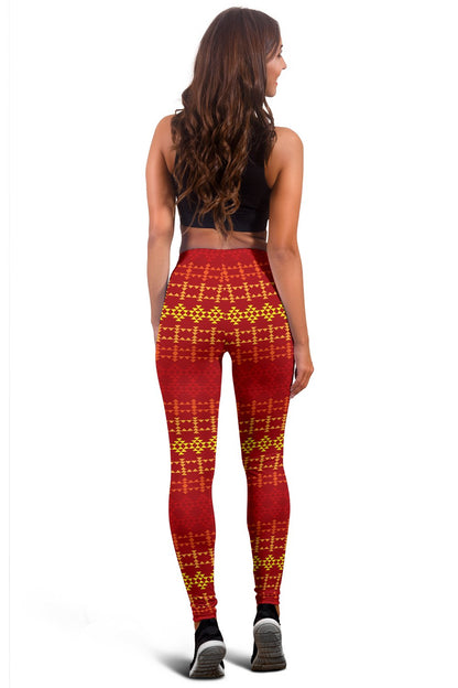 Southwest Red Gold Design Themed Print Women Leggings