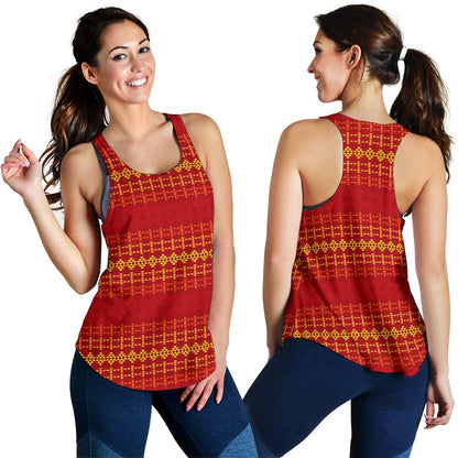 Southwest Red Gold Design Themed Print Women Racerback Tank Top