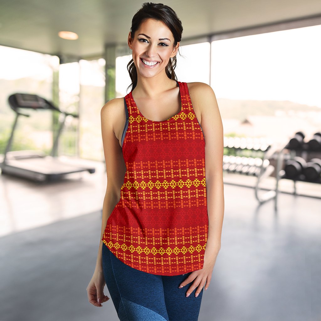 Southwest Red Gold Design Themed Print Women Racerback Tank Top