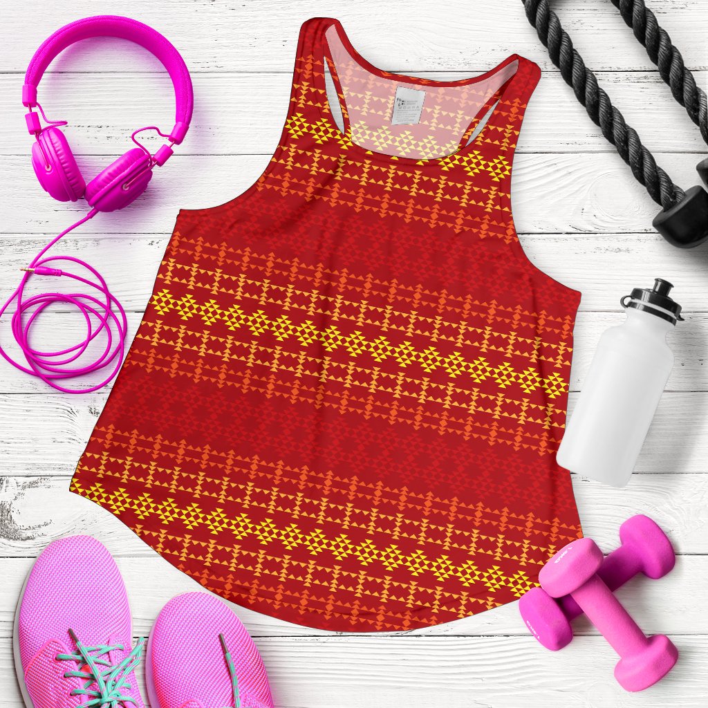 Southwest Red Gold Design Themed Print Women Racerback Tank Top