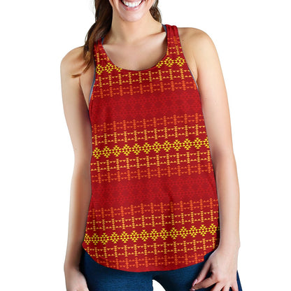 Southwest Red Gold Design Themed Print Women Racerback Tank Top