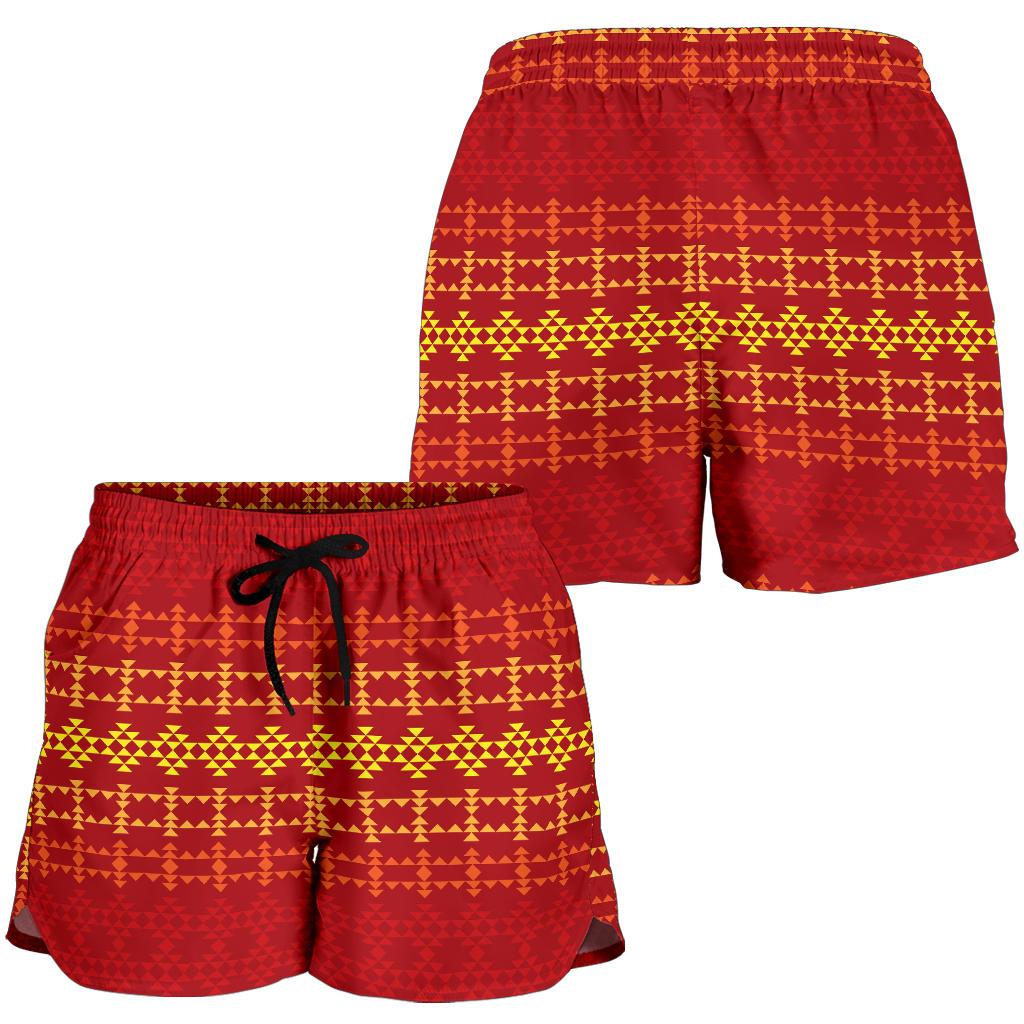 Southwest Red Gold Design Themed Print Women Shorts-JTAMIGO.COM