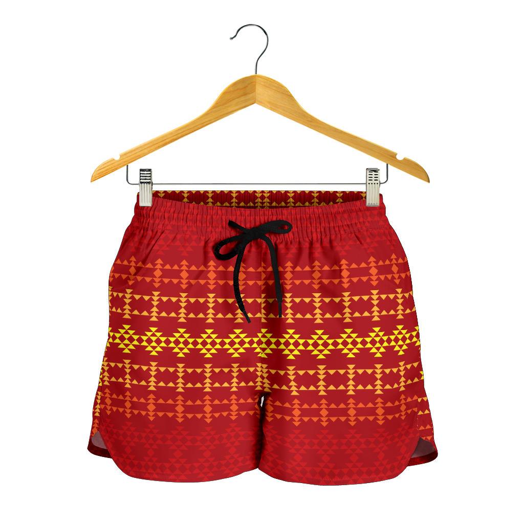 Southwest Red Gold Design Themed Print Women Shorts-JTAMIGO.COM
