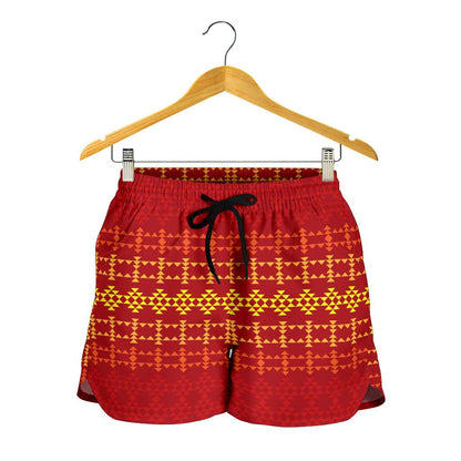 Southwest Red Gold Design Themed Print Women Shorts-JTAMIGO.COM