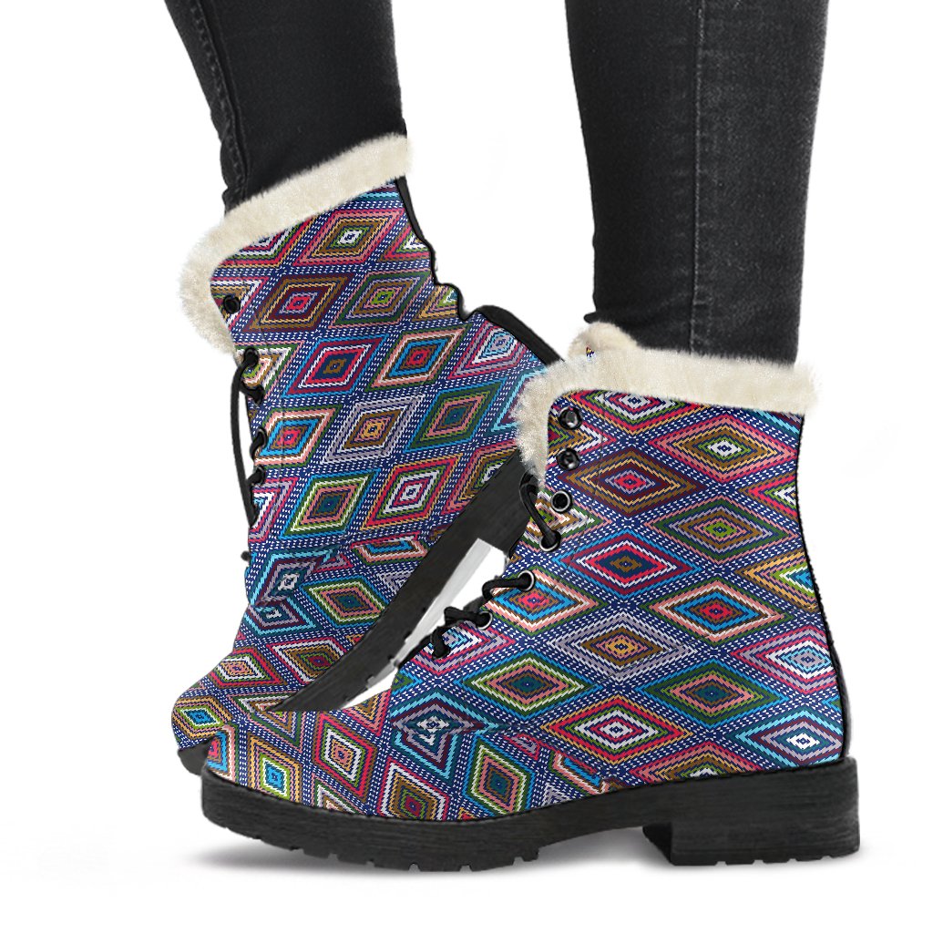Southwestern Design Faux Fur Leather Boots-JTAMIGO.COM