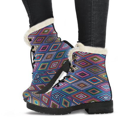 Southwestern Design Faux Fur Leather Boots-JTAMIGO.COM