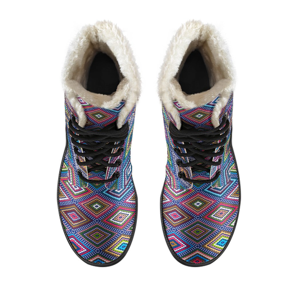 Southwestern Design Faux Fur Leather Boots-JTAMIGO.COM