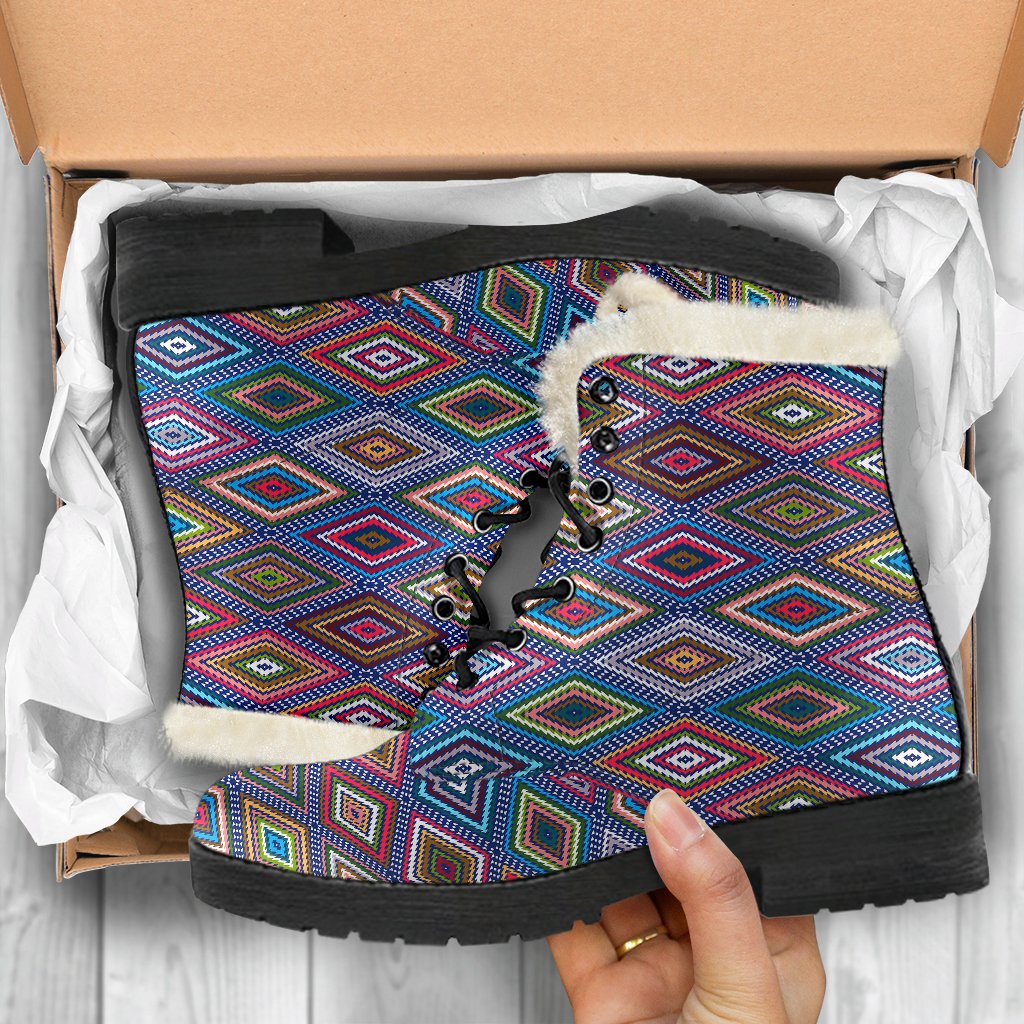 Southwestern Design Faux Fur Leather Boots-JTAMIGO.COM
