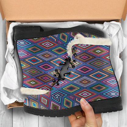 Southwestern Design Faux Fur Leather Boots-JTAMIGO.COM