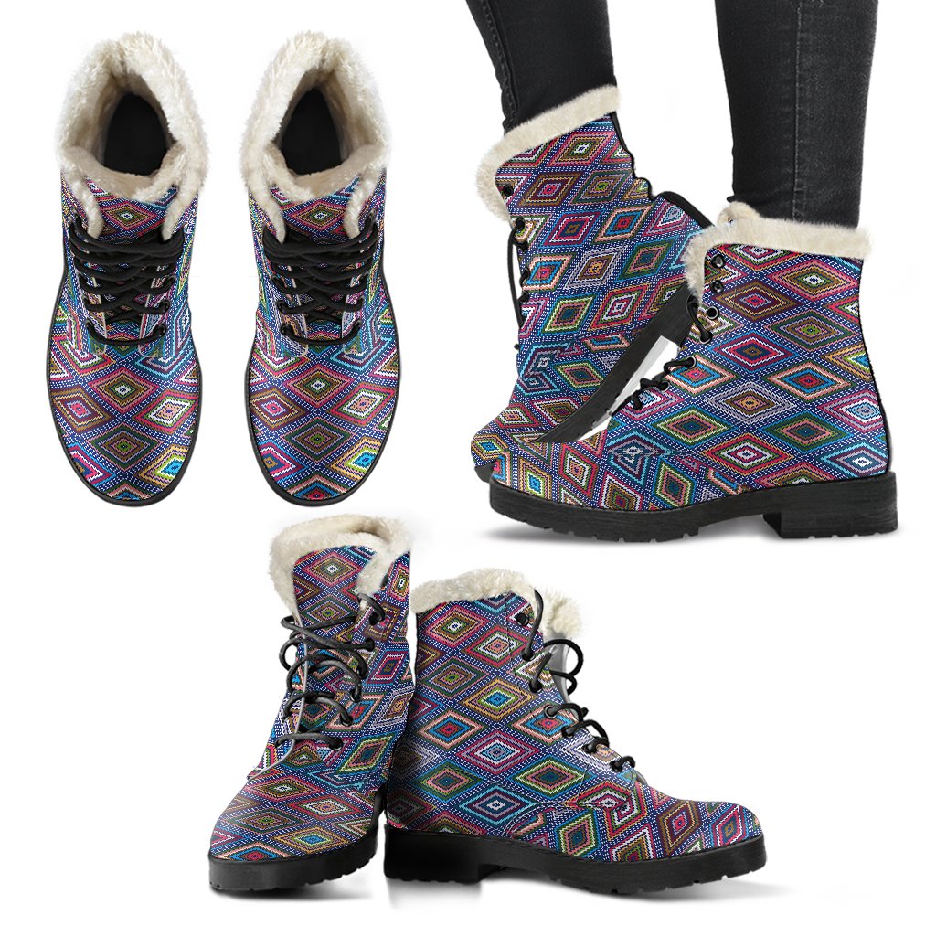 Southwestern Design Faux Fur Leather Boots-JTAMIGO.COM