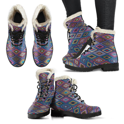Southwestern Design Faux Fur Leather Boots-JTAMIGO.COM