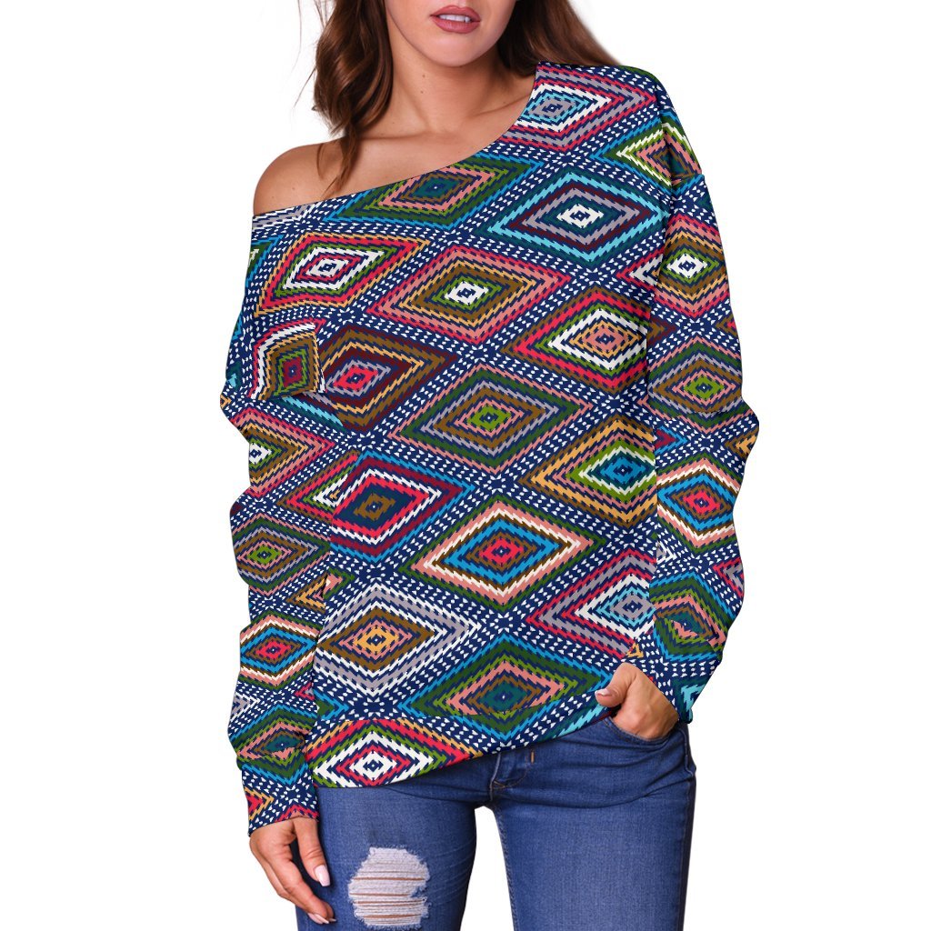 Southwestern Design Off Shoulder Sweatshirt