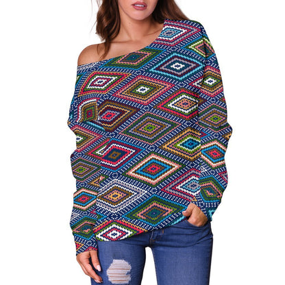 Southwestern Design Off Shoulder Sweatshirt