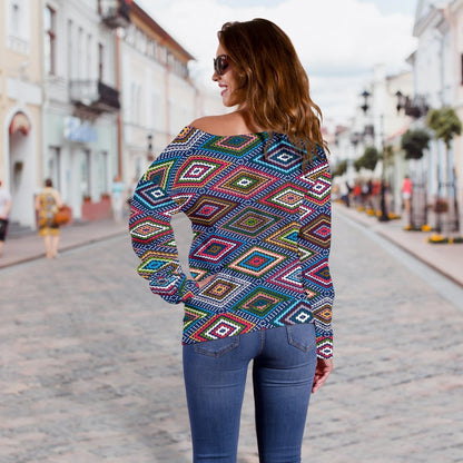 Southwestern Design Off Shoulder Sweatshirt