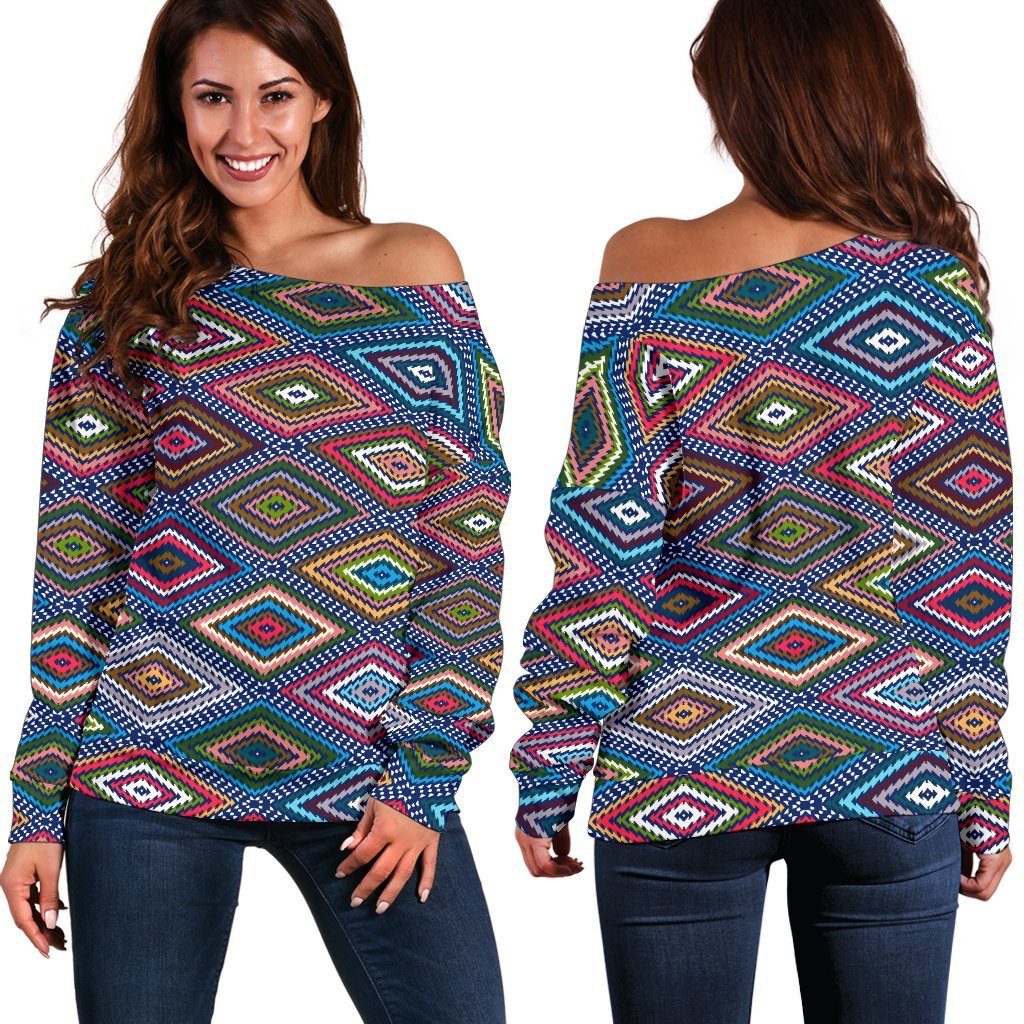 Southwestern Design Off Shoulder Sweatshirt