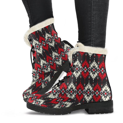 Southwestern Pattern Faux Fur Leather Boots-JTAMIGO.COM