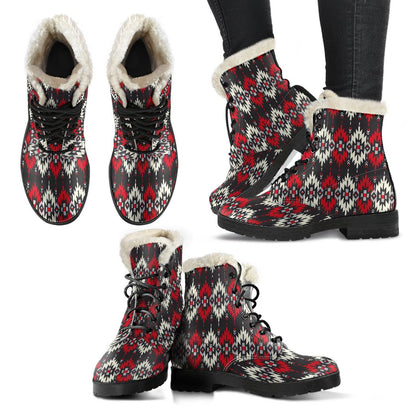 Southwestern Pattern Faux Fur Leather Boots-JTAMIGO.COM