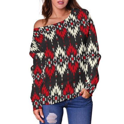 Southwestern Pattern Off Shoulder Sweatshirt