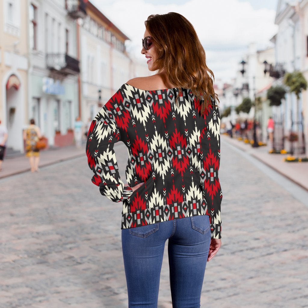Southwestern Pattern Off Shoulder Sweatshirt