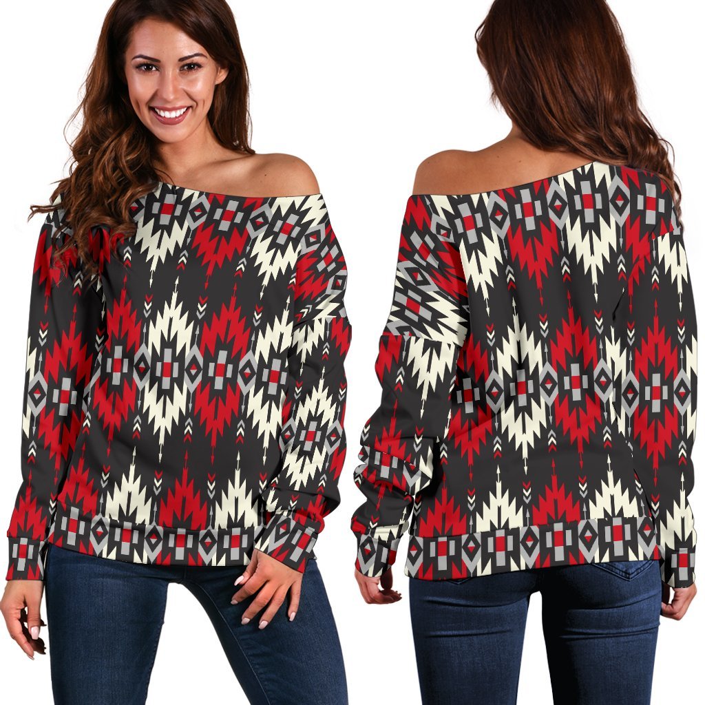 Southwestern Pattern Off Shoulder Sweatshirt