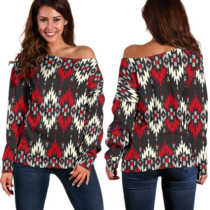 Southwestern Pattern Off Shoulder Sweatshirt