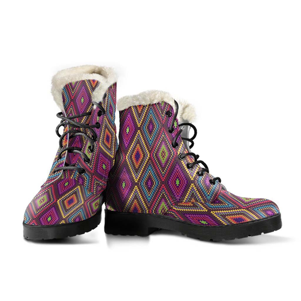 Southwestern Print Faux Fur Leather Boots-JTAMIGO.COM