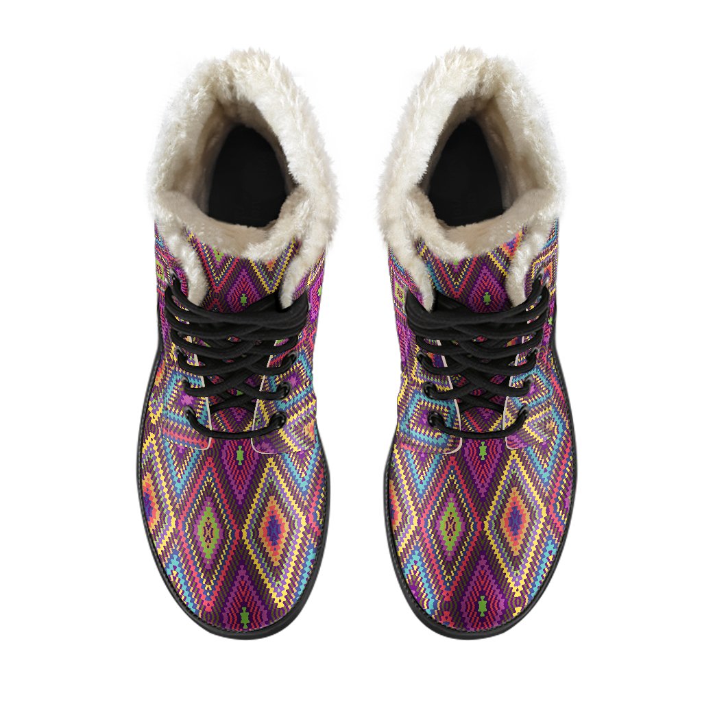 Southwestern Print Faux Fur Leather Boots-JTAMIGO.COM