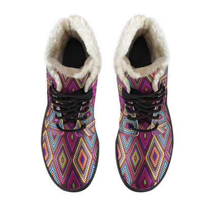 Southwestern Print Faux Fur Leather Boots-JTAMIGO.COM