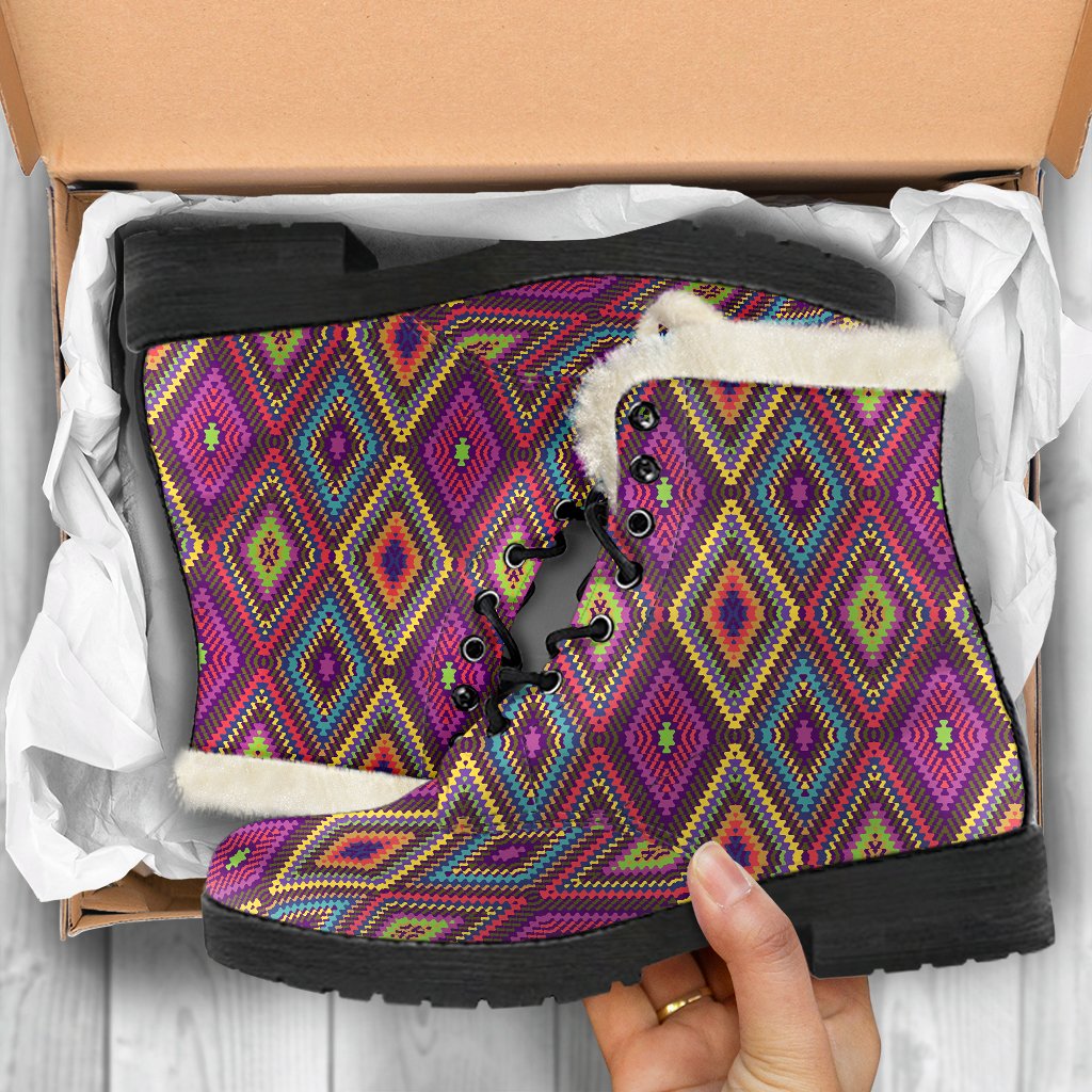 Southwestern Print Faux Fur Leather Boots-JTAMIGO.COM