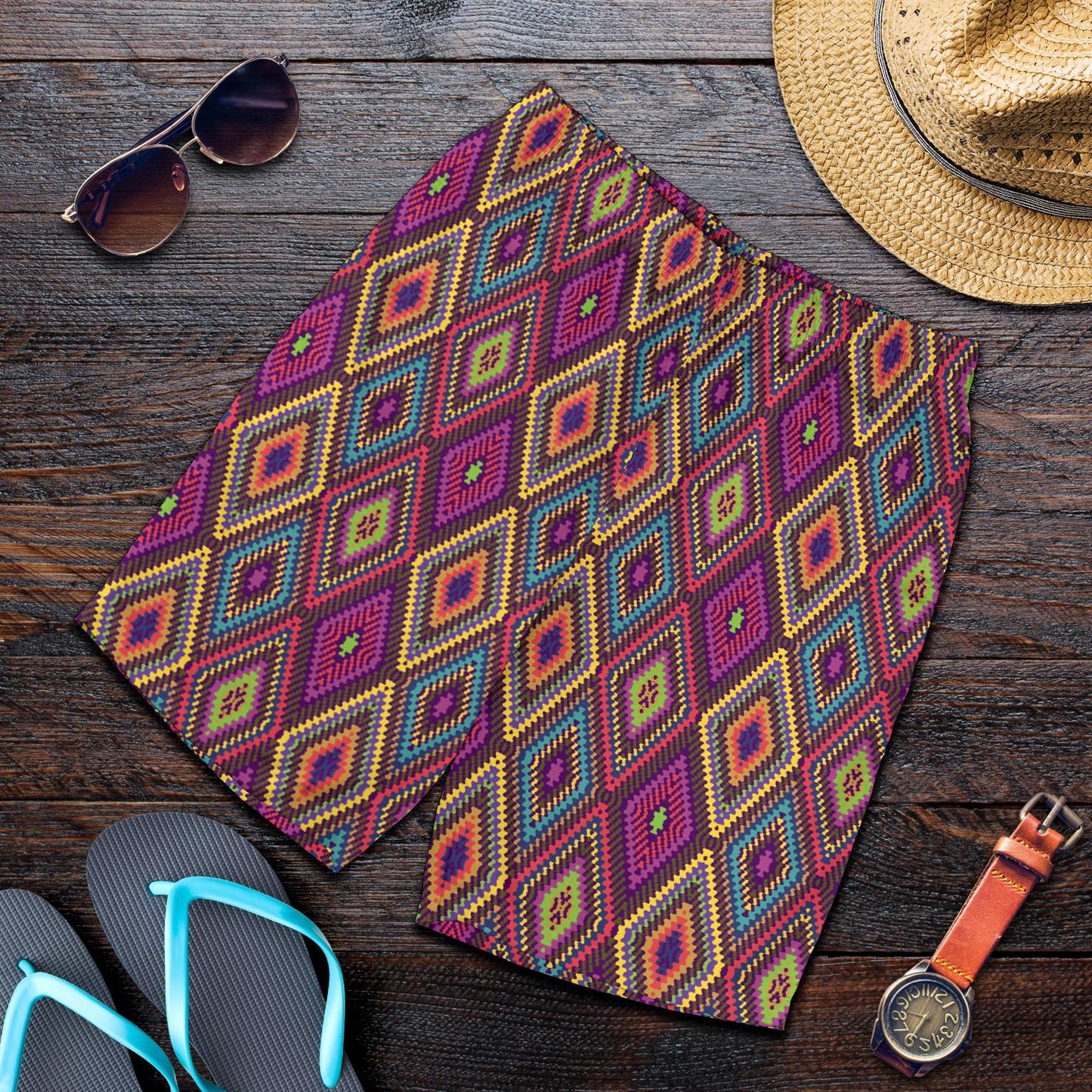 Southwestern Print Mens Shorts-JTAMIGO.COM